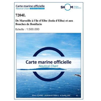 Carte marine 7204L du Shom - De Marseille � l'�le d'Elbe (Isola d'Elba) et aux Bouches de Bonifacio - Shom