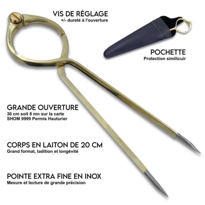 Compas Pointe Sèche Lyre 20 cm en laiton, idéal pour une utilisation d'une main en mer - FlashTide