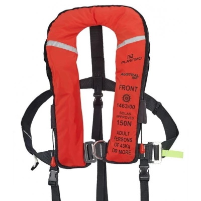 Gilet Gonflable Solas Austral 180N Automatique UML avec harnais et sous-cutale par Plastimo, Rouge - Plastimo