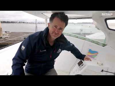 Visite du trimaran Ocean Fifty  Cockpit, foils et r�glages avec Laurent Bourgues