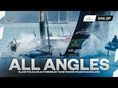 ALL ANGLES: Black Foils and DS Automobiles Team France Crash in Auckland | SailGP