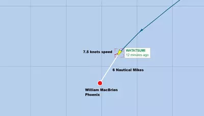 Le navire Watatsumi commence  ralentir  l'approche de la position de William MacBrien - Global Solo Challenge